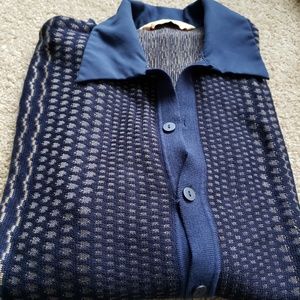 Men's Button Down Navy Blue Patterned Sweater